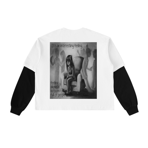 Layered Contrast Sleeve Cotton T-Shirt