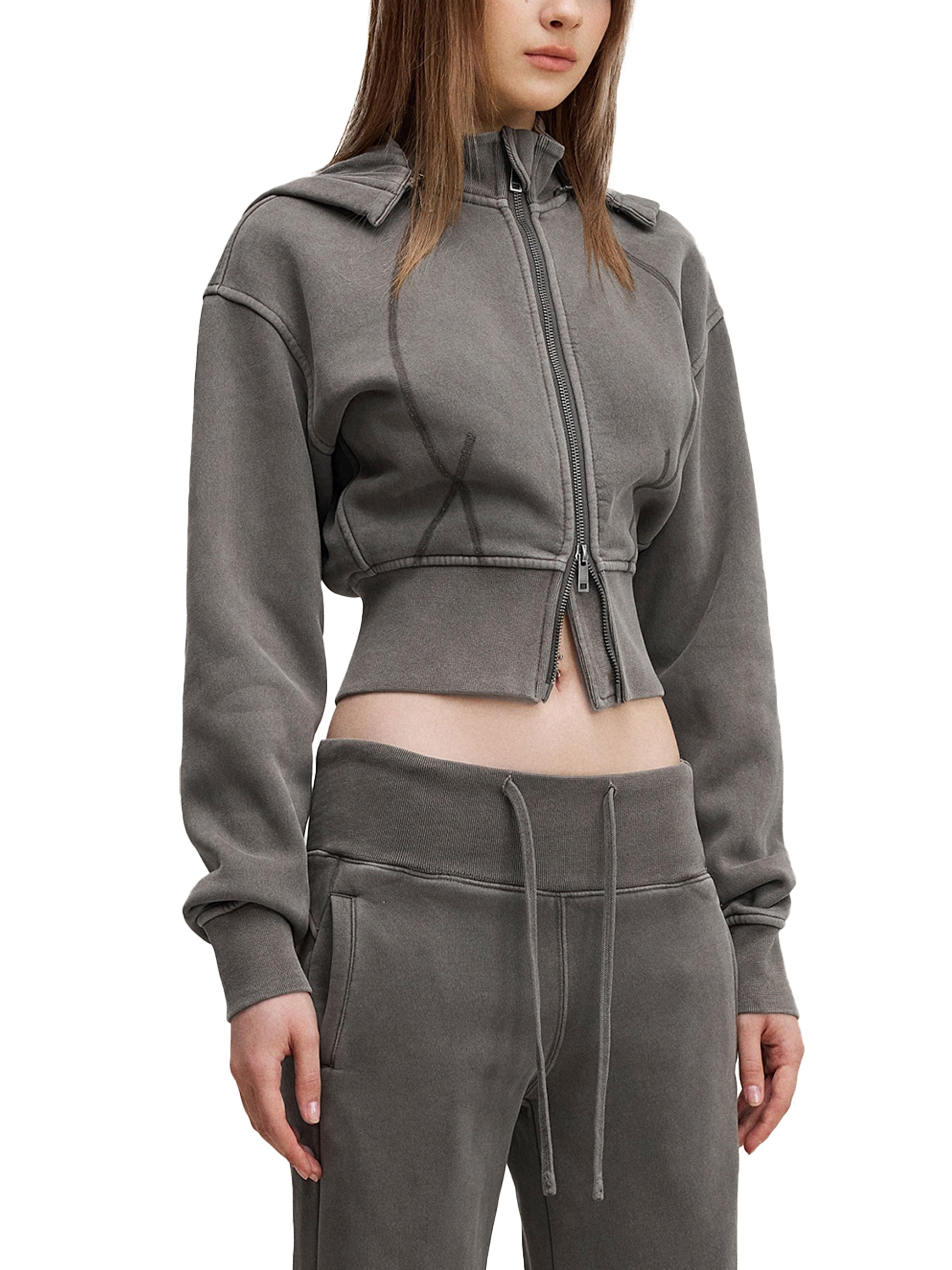 Vintage Washed Cropped Fleece Hoodie